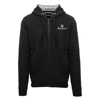 (XXL) Aquascutum London Embossed Signature Logo Black Zip-Up Hoodie