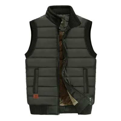 (green, XXL) Mens Jacket Sleeveless Vest Winter Male Fleece Warm Vest Coats Men Stand Collar Arm