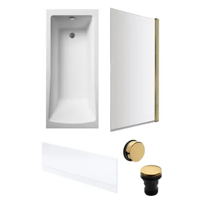 Square Single Ended Bath, Front Panel, Brushed Brass Screen and Waste-1700x700mm