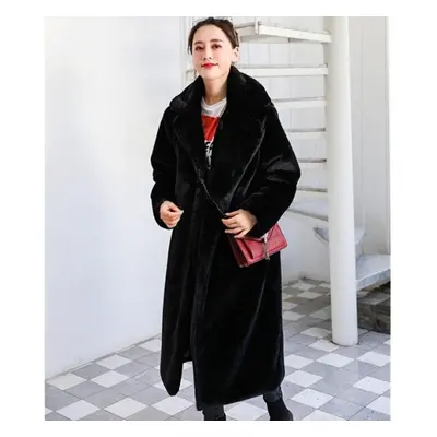 (black, L) Women Winter Warm Faux Fur Coat Thick Women Long Coat Turn Down Collar Women Warm Coa