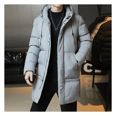 (grey, M) Slim Fit Jackets Winter Jackets Men Hooded Casual Long Cotton Jackets Thicker Warm Par