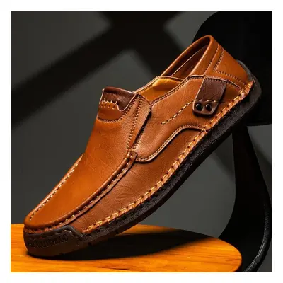 (light brown, 41) Handmade Genuine Leather Men&apos;s Casual Shoes Comfortable And Breathable Mo