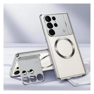 (silver, For Samsung S25) Luxury Metal Magnetic Magsafe Case For Samsung Galaxy S25 S24 S23 S22 