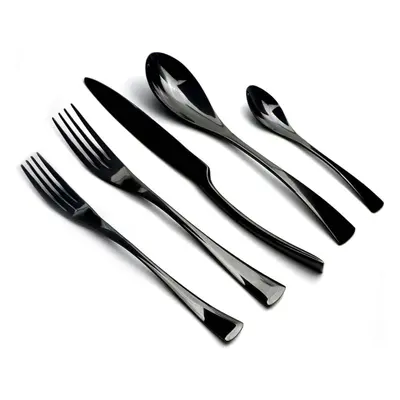 (black) Jankng 20-piece 18/10 Stainless Steel Tableware Set Mirror Polishing Black Serive For He