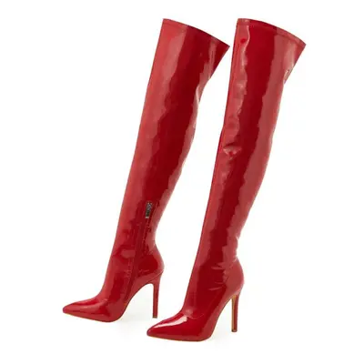 (red, 40) Eilyken Sexy Stiletto High Heels Women Over-the-knee Boots Pointed Toe Ladies Stripper