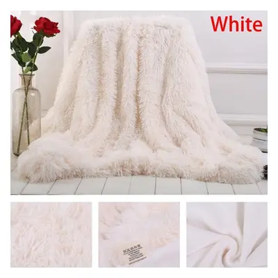 (white, 160x200cm) Soft Faux Fur Coral Fleece Blanket Winter Warm Fuzzy Shaggy Fluffy Blanket Co