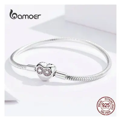 (17CM Length) Bamoer Real Sterling Silver Heart Of Eternity Precious Chain Bracelet Jewelry Wome