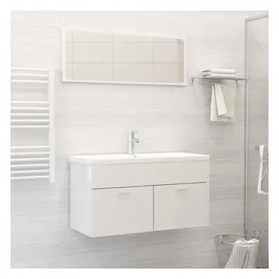 vidaXL Bathroom Furniture Set High Gloss White Chipboard Sink Cabinet Mirror