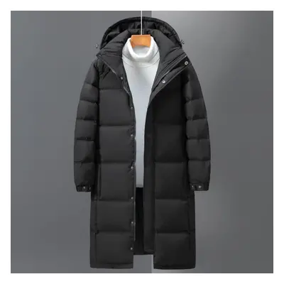 (black, XXL) Down Jacket Men&apos;s Knee Length Winter Outdoor White Duck Down Hooded Jacket