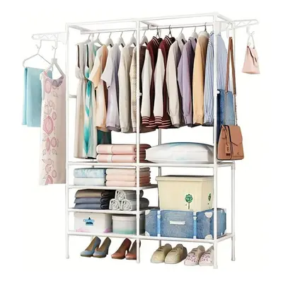 (white) 1pc Clothes Storage Closet With Hooks, Easy Assembly Large Storage Wardrobe, Dress, Bedr