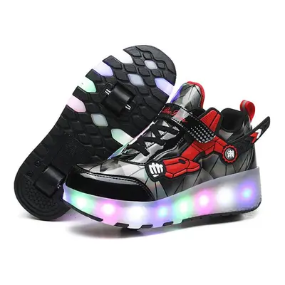 (black, 27) Tuinanle Usb Led Light Sneakers For Kids Children Roller Skates Wheels Shoes Glowing