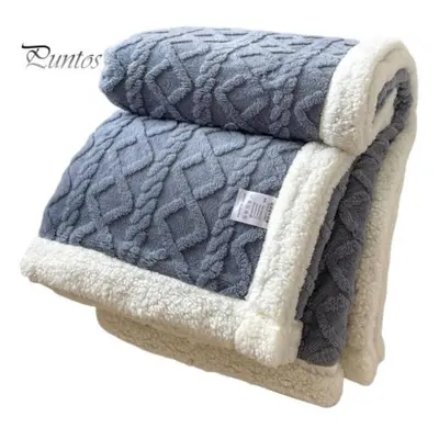 (blue, 2x2.3m) Winter Thickened Blanket Double-sided Fluff Plush Double-layer 3D Jacquard Solid 