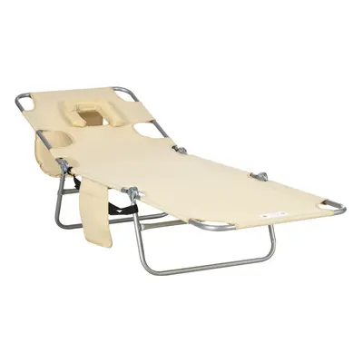 Outsunny Patio Foldable Sun Lounger Level Adjustable Reclining Chair Beige