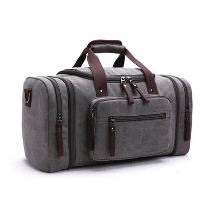 (gray) Large Capacity Travel Duffle Canvas Travel Weekend Shoulder Multifunctional Overnight Duf