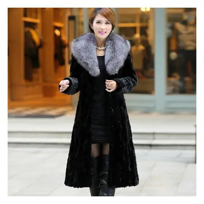 (silver, XL) Women&apos;s Clothing Faux Fur Coat Autumn Winter Long Water Mink Fur Coat Fox Big 