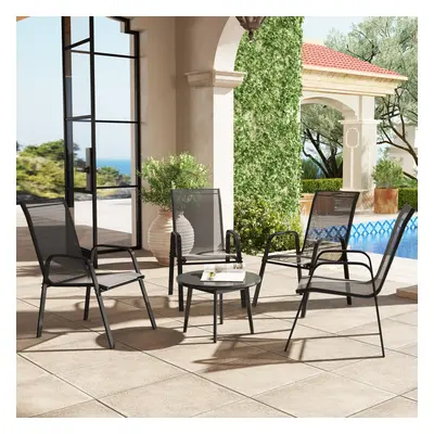 Outsunny Set of Garden Dining Chair Set Outdoor w/ High Back Armrest Black