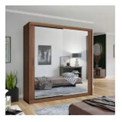 (203, Walnut) Houston Double Sliding Mirrored Wardrobe Cabinet