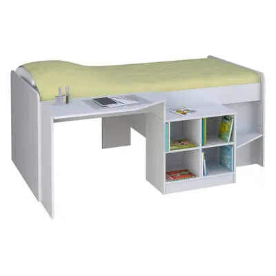 (White) Kidsaw, Pilot Cabin Single Storage Bed Frame with Built in Desk and Bookcase