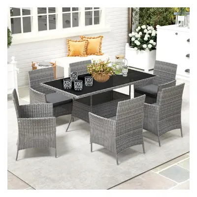 Outsunny Rattan Dining Set for with Cushions, Glass Top Table