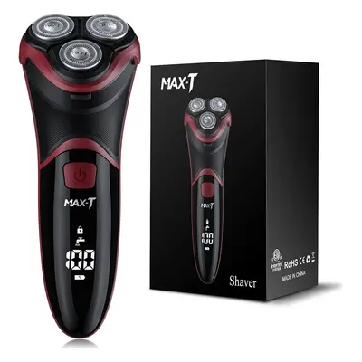 (Red) Men's Rotary Shaver, Wireless Charging, Wet and Dry Pop-up Trimmer, IPX7 Waterproof, with 