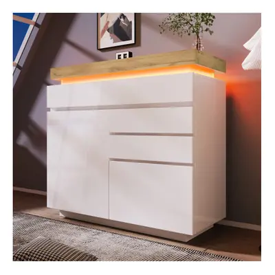 (115x110x39 cm, Storage with RGB LED(App-controlled) Sideboard Cabinet with Doors and Drawers,Wh