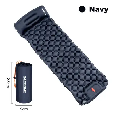 (Navy) Outdoor Camping Sleeping Pad Inflatable Mattress with Pillows Ultralight Air Mat Built-in