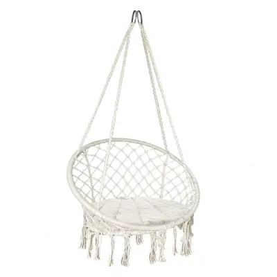 VOUNOT Swing Chair with Round Seat Cushion, Macrame Hammock Hanging Chair for Indoor, Outdoor, B