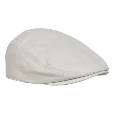 (White, 57) Genuine White Leather Flat Cap English Granddad Baker-boy Hat Arthur