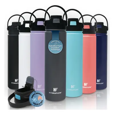 Hydraflow Hybrid - Triple Wall Vacuum Insulated Water Bottle with Flip Straw (25oz Powder Graphi