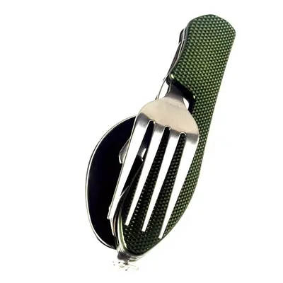 (Green) In Outdoor Tableware Set Camping Cooking Supplies Stainless Steel Spoon Folding Pocket K