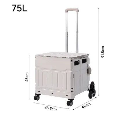 White 75L Collapsible Rolling Utility Crate Garden Trolley