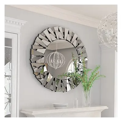 80cm Round Sunburst Wall Mounted Silver Glass Decorative Mirror