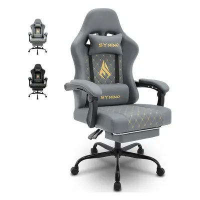 (Grey) symino FZ gaming chair racing style, ergonomic with footrest, adjustable backrest and arm