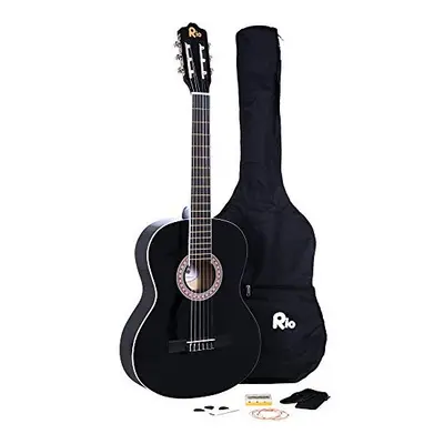 Rio 39'' 4/4 Full Size Acoustic Nylon Classical String Guitar Package Pack - New (Black)