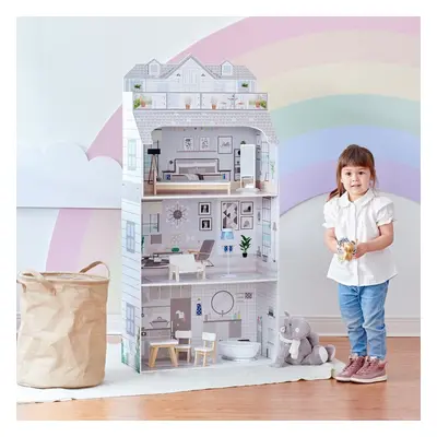 Olivia's Little World Grey Wooden 3- Floor Deluxe 12" Dollhouse & Accessories TD-11683D