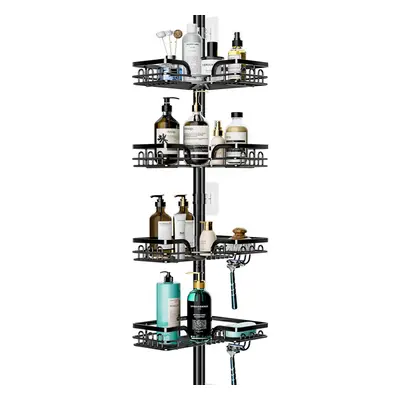 Bathroom Corner Shower Caddy with Tier & hooks, No Drilling Adjustable Storage Organiser, Rustpr