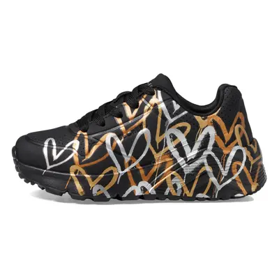 Skechers Girls Uno Lite-Metallic Love Sneaker Black/Gold 5.5 Big Kid