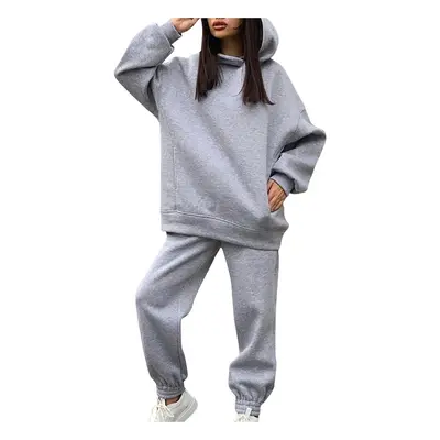 (gray, L) Women Hooded Sweatsuits Sets Hoodie Tracksuits Piece Loose Pullover and Sweatpants Spo