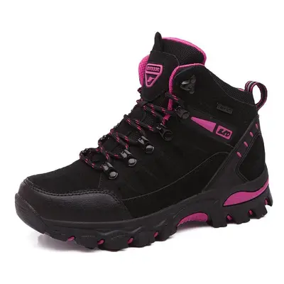 (black,pink, 41) Men&apos;s And Women&apos;s Outdoor Shoes High Top Wear-resistant Warm Cotton B