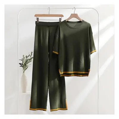 (green, One Size) Spring And Summer New Temperament Color Contrast Split Long-sleeved Sweater + 