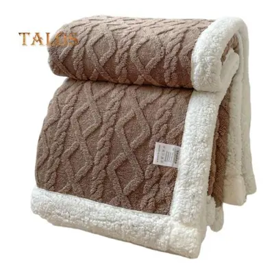 (coffee, 2x2.3m) Winter Thickened Blanket Double-sided Fluff Plush Double-layer 3D Jacquard Soli