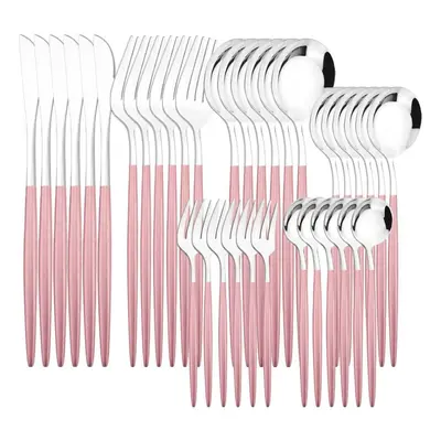 (pink,silver) 6people Gold Dinnerware Set High Quality Stainless Steel Cutlery Flatware Set Knif