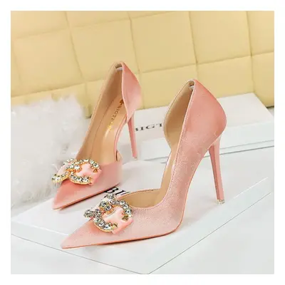 (pink, 42) Banquet High Heels Thin Heels Shallow Mouth Pointed Side Hollowed Out Thickened Suede