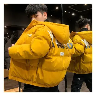 (yellow, XL) Men&apos;s Winter Casual Short Hooded Down Cotton Jacket