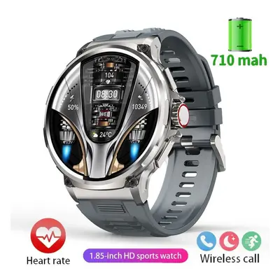 (silver, Silicone band) New Military Quality Gps Track Smart Watch Men 1.85"ultra Hd Bluetooth C