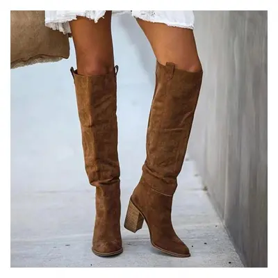 (coffee, 38) Sagit Women Fashion Casual Vintage Retro Long Knee-high Cowboy Boots Square Heel Sh