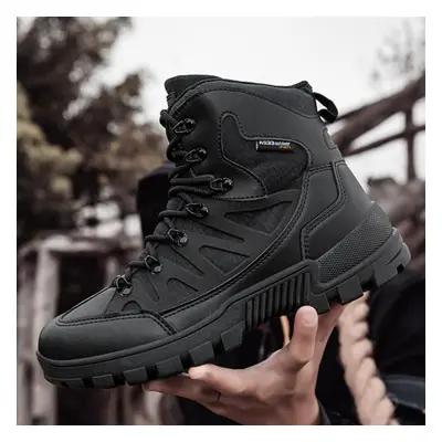 (black, 46) Tuinanle Fashionable Men&apos;s High Top Thickened Mountaineering Shoes Outdoor Work