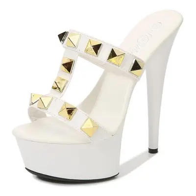 (white, 39) Model Rivet Zipper Sandals Transparent High Heel Platform Women&apos;s Shoes