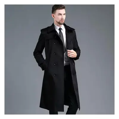 (black, 180) Men Trench Coat Turn-down Collar Streetwear Double Breasted British Business Outerw