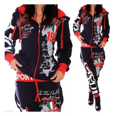 (red, XL) New Womens Fashion Printing Hoodie Jogging Set Hooded Sweatshirt And Pants Track Suits